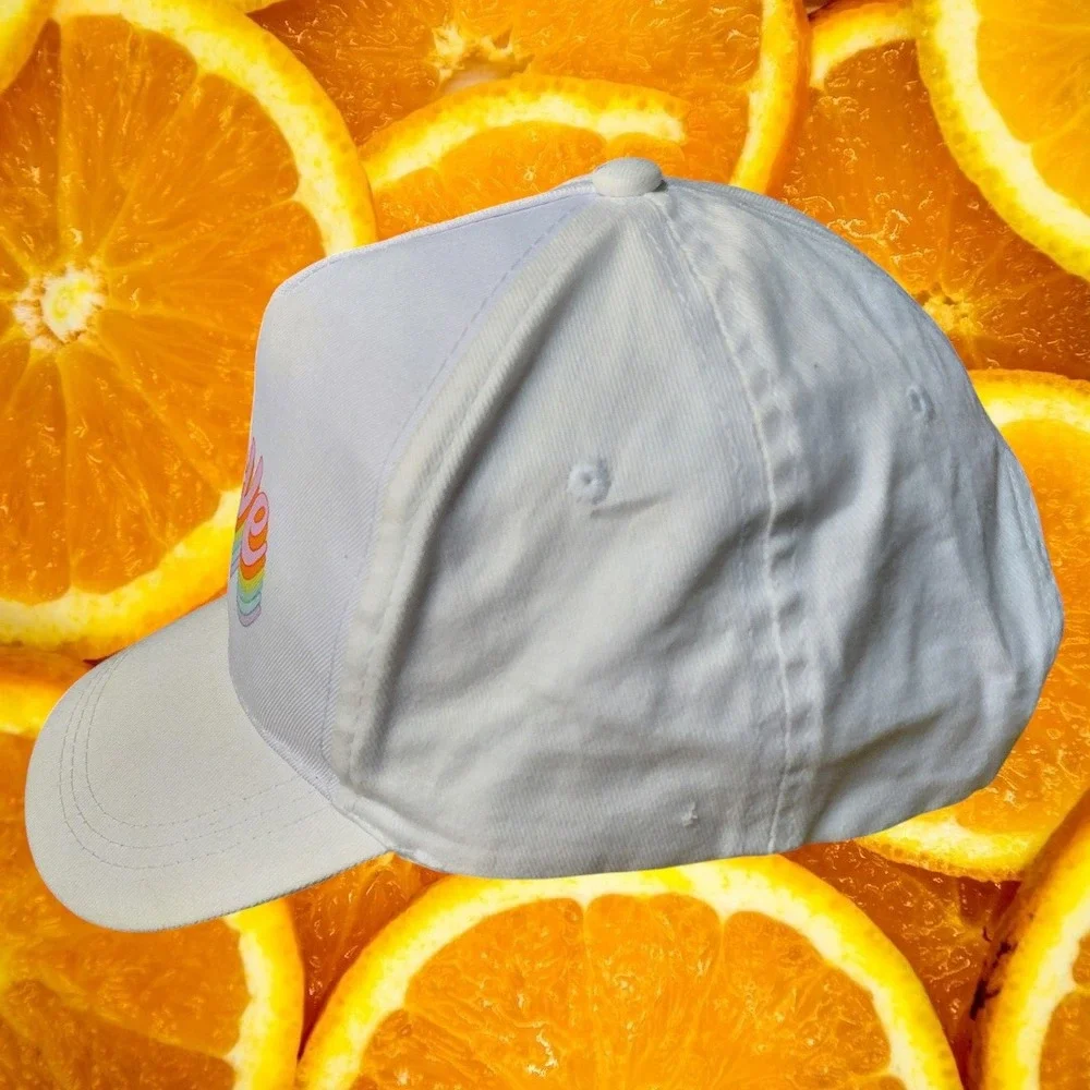 Womens White Baseball Cap Love‎ Rainbow Embroidered Adjustable Strap One Size